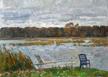Painting titled "October on the lake" by Juliya Zhukova, Original Artwork, Oil