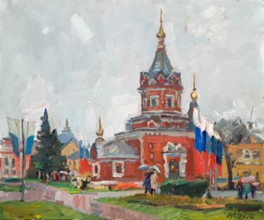 Malerei mit dem Titel "Rain in Yaroslavl" von Juliya Zhukova, Original-Kunstwerk, Öl