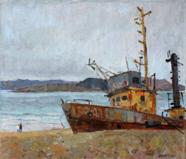 Painting titled "Steamer Yana" by Juliya Zhukova, Original Artwork, Oil