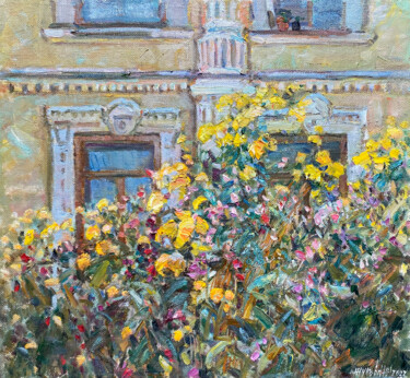 Картина под названием "Garden near the old…" - Juliya Zhukova, Подлинное произведение искусства, Масло