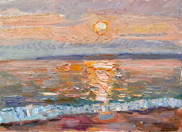 Ζωγραφική με τίτλο "Pink sunset" από Juliya Zhukova, Αυθεντικά έργα τέχνης, Λάδι