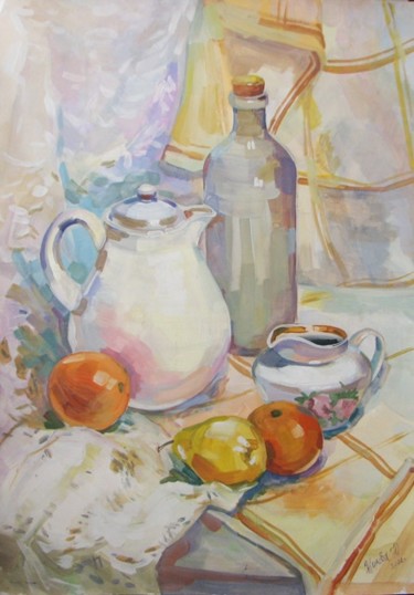 Painting titled "White still-life wi…" by Juliya Zhukova, Original Artwork, Oil