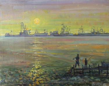 Painting titled "Evening fishing" by Juliya Zhukova, Original Artwork, Oil