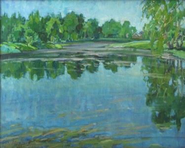 Malerei mit dem Titel "Morning fishing on…" von Juliya Zhukova, Original-Kunstwerk, Öl