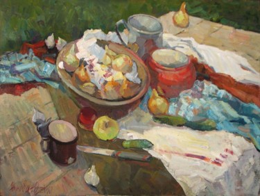Painting titled "Still life with oni…" by Juliya Zhukova, Original Artwork, Oil