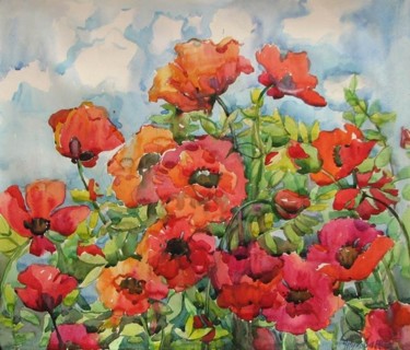 Painting titled "Solar flowers" by Juliya Zhukova, Original Artwork, Oil