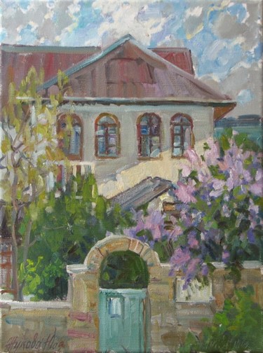 Painting titled "Blossoming lilac" by Juliya Zhukova, Original Artwork, Oil