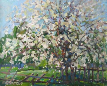 Painting titled "Blossoming apple-tr…" by Juliya Zhukova, Original Artwork, Oil