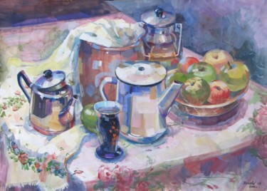 Painting titled "Ware and apples" by Juliya Zhukova, Original Artwork, Oil