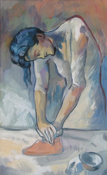 Painting titled "Ironing" by Juliya Zhukova, Original Artwork, Oil