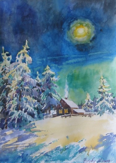 Картина под названием "New Year's fairy ta…" - Juliya Zhukova, Подлинное произведение искусства, Масло