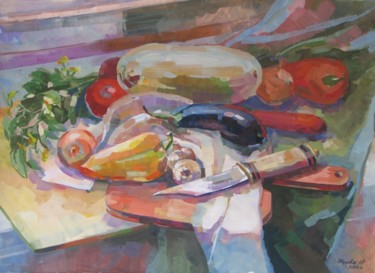 Painting titled "Stil llife with veg…" by Juliya Zhukova, Original Artwork, Oil