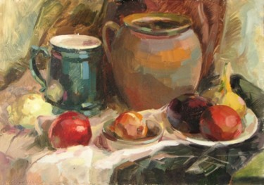 Painting titled "Still life with veg…" by Juliya Zhukova, Original Artwork, Oil