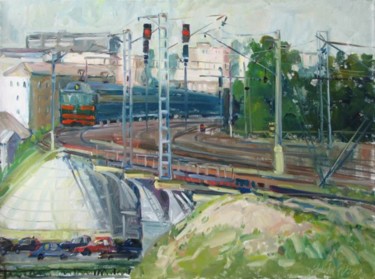 Painting titled "Station near to Mos…" by Juliya Zhukova, Original Artwork, Oil