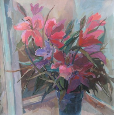 Painting titled "Lilies on a window" by Juliya Zhukova, Original Artwork, Oil
