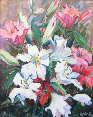 Painting titled "Flowers - Lilies 2" by Juliya Zhukova, Original Artwork, Oil