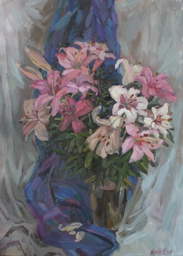 Painting titled "Lilies in Vase" by Juliya Zhukova, Original Artwork, Oil