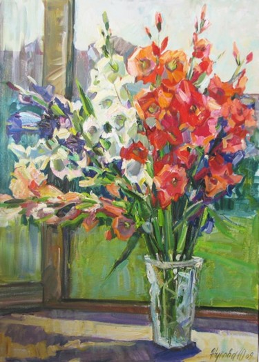 Painting titled "City flowers" by Juliya Zhukova, Original Artwork, Oil