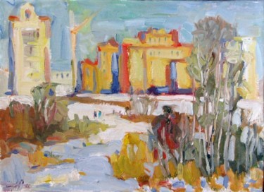 Painting titled "City etude" by Juliya Zhukova, Original Artwork, Oil