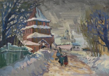 Pittura intitolato "(Etude) winter day…" da Juliya Zhukova, Opera d'arte originale, Olio