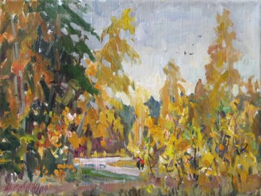 Painting titled "Road of autumn"" by Juliya Zhukova, Original Artwork, Oil