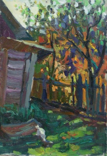 Painting titled "Village (etude 2)" by Juliya Zhukova, Original Artwork, Oil