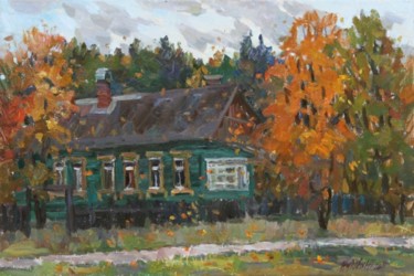Painting titled "Village autumn" by Juliya Zhukova, Original Artwork, Oil