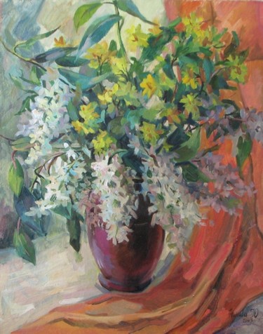 Painting titled "Tree flowers" by Juliya Zhukova, Original Artwork, Oil