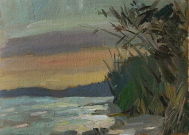 Peinture intitulée "Sunset in the reeds" par Juliya Zhukova, Œuvre d'art originale, Huile