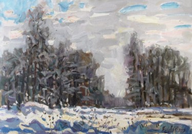 Painting titled "January near Moscow" by Juliya Zhukova, Original Artwork, Oil