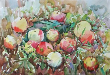 Painting titled "Apples on grass" by Juliya Zhukova, Original Artwork, Oil