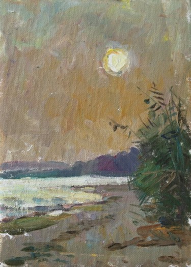 Картина под названием "Sun over sea" - Juliya Zhukova, Подлинное произведение искусства, Масло
