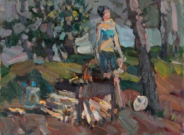 Painting titled "Picnic in the woods" by Juliya Zhukova, Original Artwork, Oil