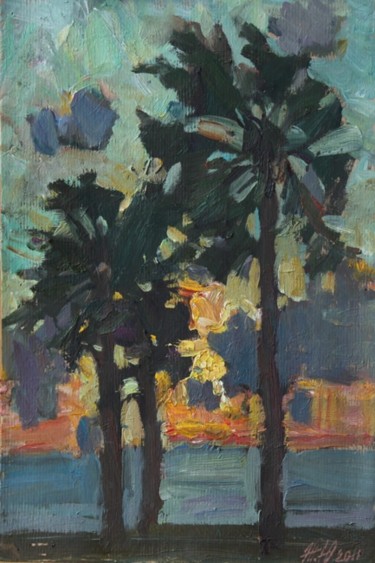 Painting titled "Palms, sea and suns…" by Juliya Zhukova, Original Artwork, Oil