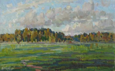 Painting titled "Autumn open spaces" by Juliya Zhukova, Original Artwork, Oil