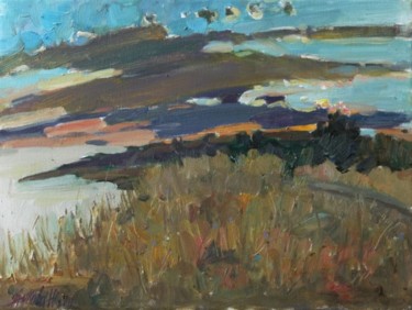Malerei mit dem Titel "Sea sunset" von Juliya Zhukova, Original-Kunstwerk, Öl