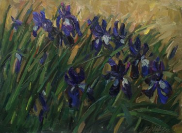Peinture intitulée "Blue irises" par Juliya Zhukova, Œuvre d'art originale, Huile