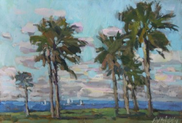 Peinture intitulée "Etude with palms" par Juliya Zhukova, Œuvre d'art originale, Huile