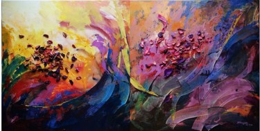 Peinture intitulée "Fleurs au vent" par Yan Zhu, Œuvre d'art originale, Acrylique