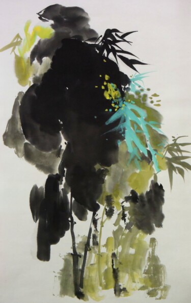 Pintura titulada "Bambou et plantain" por Yan Zhu, Obra de arte original, Tinta