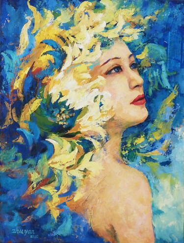 Malerei mit dem Titel "Sirène" von Yan Zhu, Original-Kunstwerk, Acryl