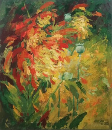 Schilderij getiteld "Chrysanthème" door Yan Zhu, Origineel Kunstwerk, Acryl