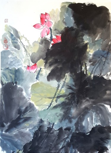 Painting titled "Lotus" by Yan Zhu, Original Artwork, Ink