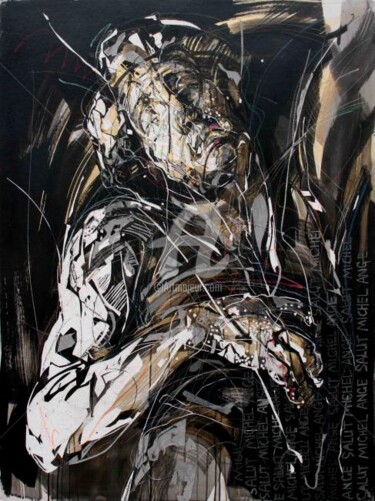 Malarstwo zatytułowany „Salut Michel Ange” autorstwa Hongyu Zhang, Oryginalna praca, Akryl Zamontowany na Drewniana rama nos…