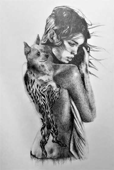 Рисунок под названием "Когда тату от тела…" - Евгений Зиберт, Подлинное произведение искусства, Карандаш Установлен на картон