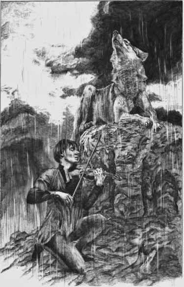 Dessin intitulée "Волчья рапсодия" par Евгений Зиберт, Œuvre d'art originale, Crayon Monté sur Carton