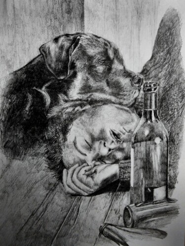 Disegno intitolato "Друг" da Evgenii Zibert, Opera d'arte originale, Matita Montato su Cartone