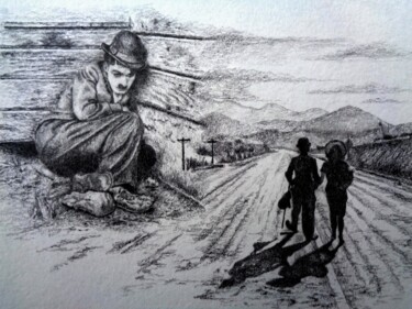 Рисунок под названием "Маленький человек.…" - Евгений Зиберт, Подлинное произведение искусства, Карандаш Установлен на картон