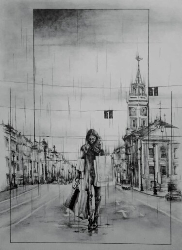 图画 标题为“Шопинг” 由Евгений Зиберт, 原创艺术品, 铅笔 安装在纸板上