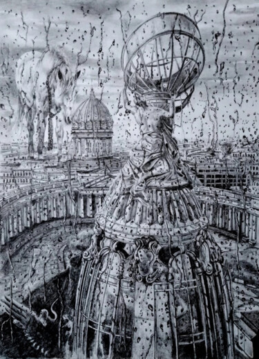 Dessin intitulée "Мой дождливый Питер…" par Evgenii Zibert, Œuvre d'art originale, Crayon Monté sur Carton